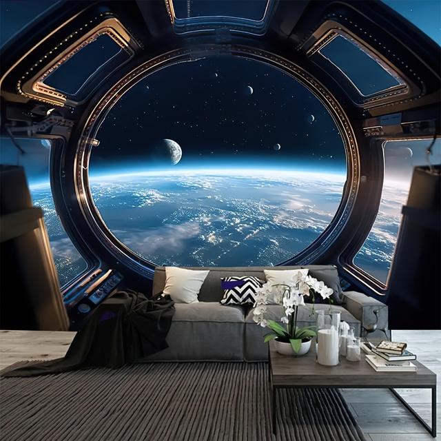 TEMU 1 ชิ้น ผ้าปักพิมพ์ดาวเคราะห์ทางวิทยาศาสตร์ - พิมพ์โลกและดวงจันทร์ที่สดใส, ผ้าปักพิมพ์ผ้าโพลีเอสเตอร์สำหรับตกแต่งห้องนั่งเล่น, ห้องนอน, ตกแต่งสำนักงาน - รวมชุดติดตั้งฟรี