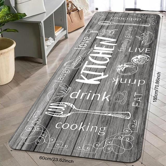 TEMU . Vintage Europäisches Besteckmuster Küchenbodenmatte - Rutschfeste Polyester-Bodenmatte für Innen/Außen, Eingangsbereich, Essbereich - Rustikaler Charme Heimdekoration