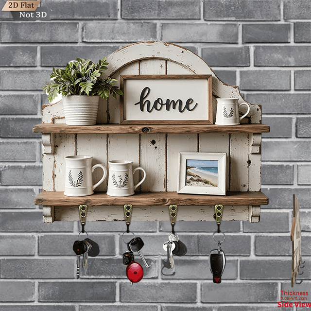 TEMU 2d Flat 2d Plane, 1pc, Wooden Multi-functional Home Key Rack, With 4 Metal Hooks, Wall Decoration, Porch Decoration, Room Decoration, Kitchen Decoration, Villa Decoration, Easy Retro Style Rack