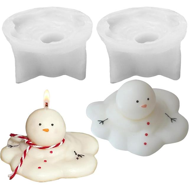 TEMU 3 Christmas Candle Mold Compatible For Soap/wax/epoxy Resin - Cute Melting Snowman Mold With Detailed Winter Hat & Face For Diy Crafting,, Candle & Wax Orb Decorations ( -release)