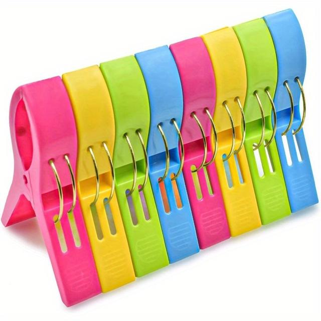 TEMU 8pcs Colorful Plastic Beach Towel Clips - Durable Chair Clips For Pool, Beach & Outdoor Activities, Secure Clothes Pins Holder, Secure Clips For Outdoor Use, Beach Accessories, Clothes Pins
