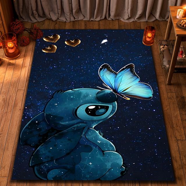 TEMU Stitch Cartoon Area Rug - & , Soft , Easy-clean Rectangular Carpet For Home, Office, Or Restaurant Decor, 800g/m² Polyester, Perfect Gift Idea