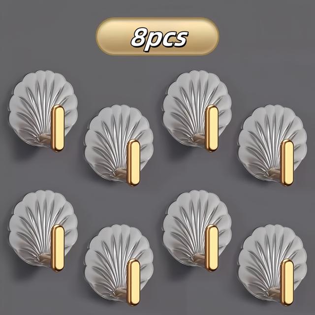 TEMU 8pcs No-drill Lightweight Golden-coated Hooks, Waterproof Adhesive Strong Hooks For Kitchen And Bathroom