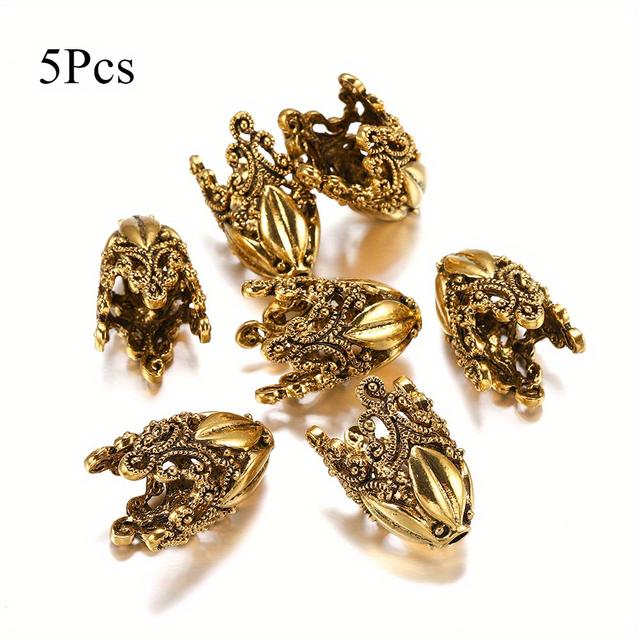 TEMU Pack Of 5 Alloy Flower-shaped Bead Caps In Different Designs, Perfect For Earring Jewelry Crafting Supplies