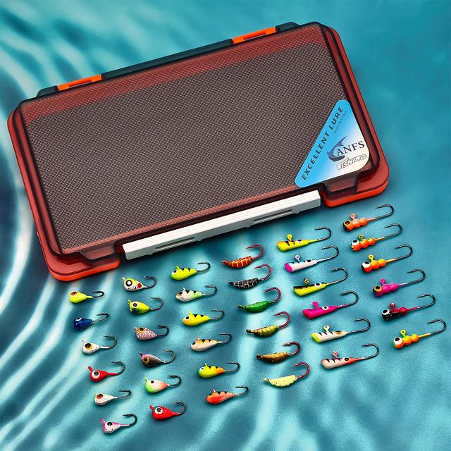 TEMU Anfs Ice Fishing Jigs Kit Ice Fishing Lures For Walleye Perch Jigs Heads For Ice Fishing Tackle Panfish Crappie Jigs 36pcs