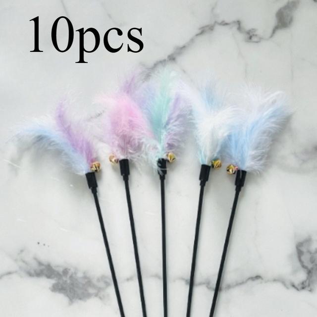 TEMU 10 шт. Штучні пір’я – Іграшка для котів у макаронних кольорах з дзвіночками, аксесуари для інтерактивної гри з домашніми улюбленцями