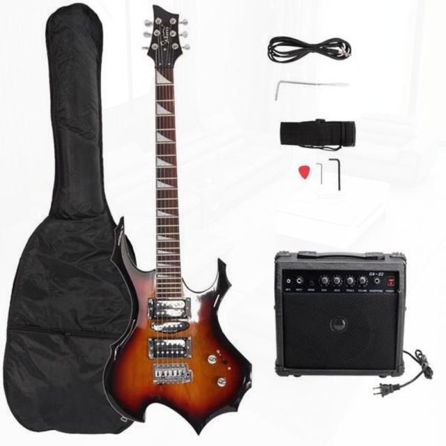 TEMU Flame Shaped Electric Guitar With 20w Electric Guitar Sound Hsh Pickup Guitar Audio Bag Strap Picks Shake Cable Wrench Tool Sunset Color