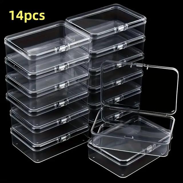 TEMU 14-teilige Klare Kunststoff-Aufbewahrungsboxen mit Deckeln, Vintage Uni-Farben, Weiß, Schnappverschluss, für Perlen, Spielsteine, Visitenkarten, Bastelbedarf, Angelzubehör, Pendlerfreundlich