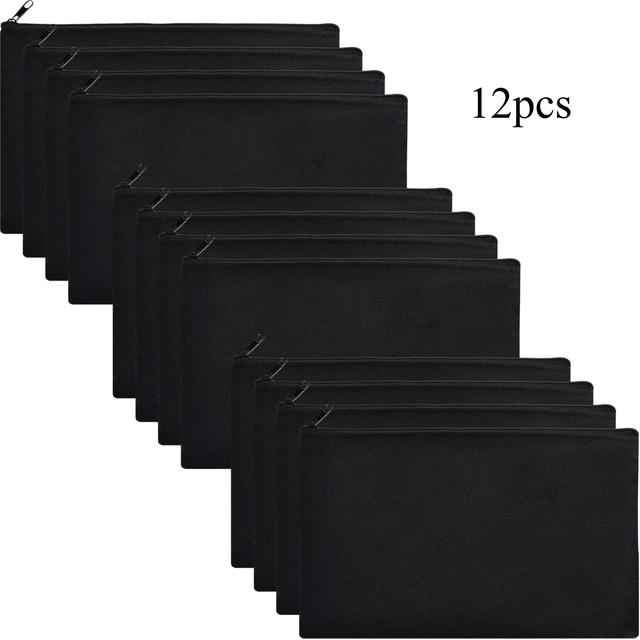 TEMU 12-pack Fabric Canvas Pouches With Zipper, Uncharged Sublimation Blank Diy Craft Bags For Makeup, Pencil Case & - Dual-sided, Durable Material