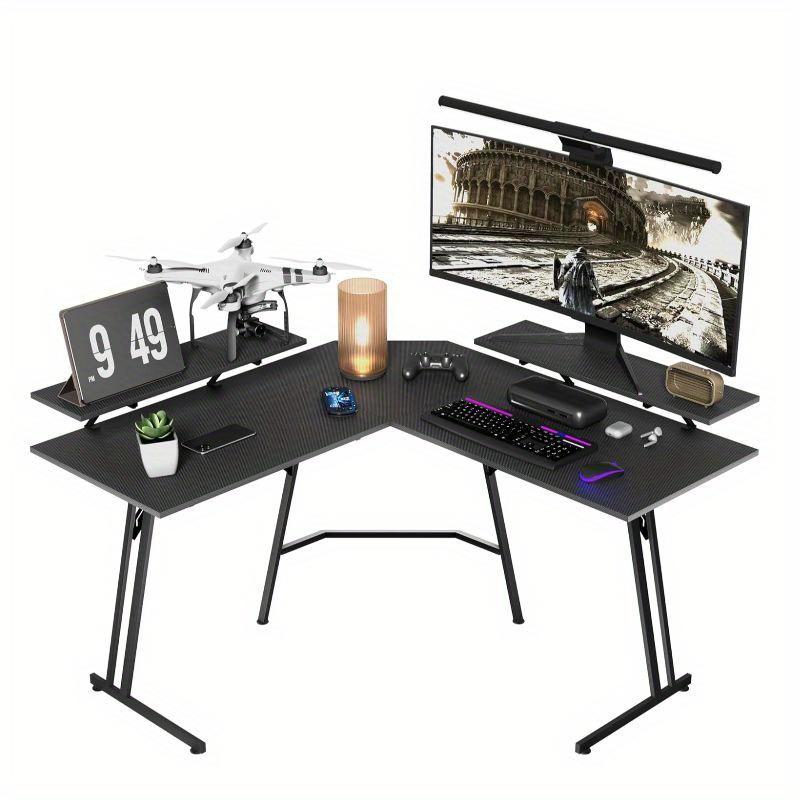 TEMU Game Table Corner Table 120x120cm L Shaped Table With Monitor Stand Computer Table Desk For Office, Home Office, Black