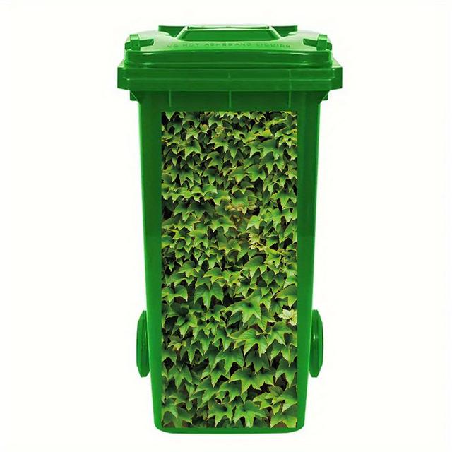 TEMU Plant Green Leaf Theme Trash Can Decoration Stickers, Rubbish Bin Decals Vinyl Pvc Waterproof Mural Stickers For Customize Outdoor Home Trash Can Aesthetics Decor