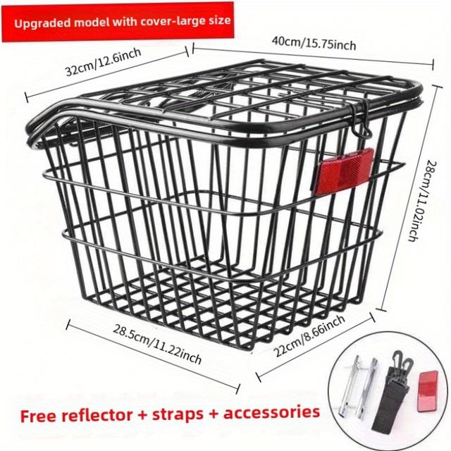TEMU Universal Foldable Bike Basket - Heavy Duty Iron Rear Rack Cargo Carrier (12.2-14.96 Inch Fit) For Mountain/dirt Bikes, & Electric Dirt Bikes - Bike Additions For Men & Outdoor Riding