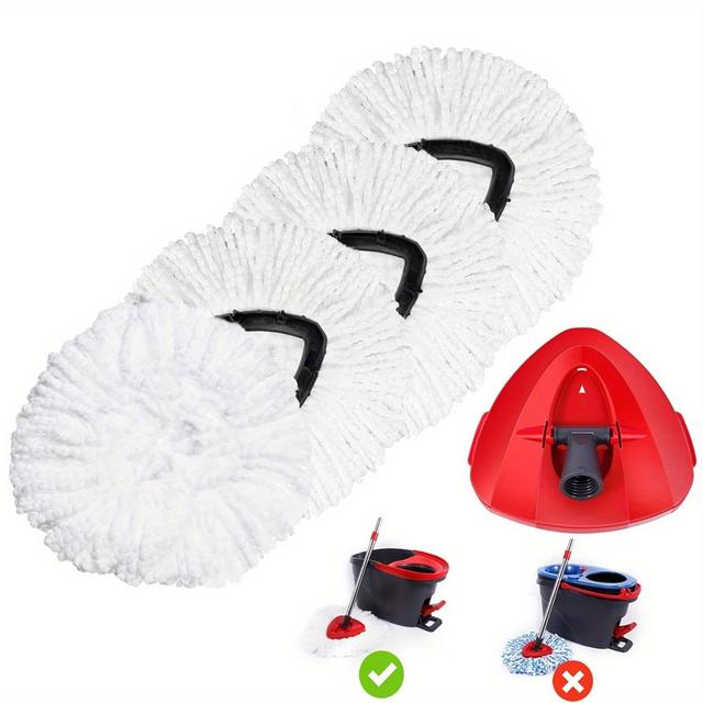 TEMU Paquete de 4 Cabezales de Repuesto para Mopa Giratoria con el de 1 Oceda Easywring, Paquete de Repuesto de Mopa de Microfibra Reutilizable para Limpieza de Pisos de Madera con Base
