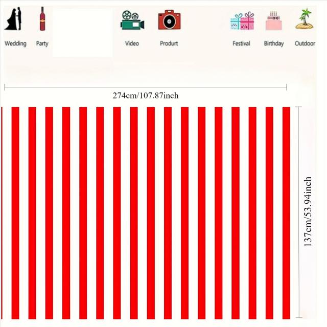 TEMU Rot-Weiß Gestreiftes Vinyl-Hintergrundtuch 5x3ft/5x7ft - Die Perfekte Wahl für Geburtstagsfeiern, Zirkus-Themen-Events und Fotostudio-Dekoration