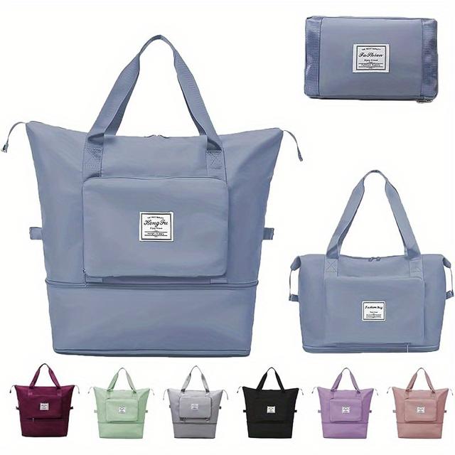 TEMU Large Capacity Travel Duffel Bag, Expandable Foldable Overnight Bag With , Machine Washable, Zipper Closure - Ideal For Women And Men (grey), Travel Essentials Bag | Bag | Durable Handle Bag