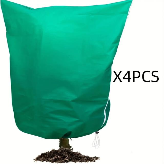 TEMU 4-delige plantenhoes vorstbescherming, vorstdoek voor planten, boomhoezentas, geschikt voor buiten in bij koud weer, hoes voor - en met rits en trekkoord (groen)
