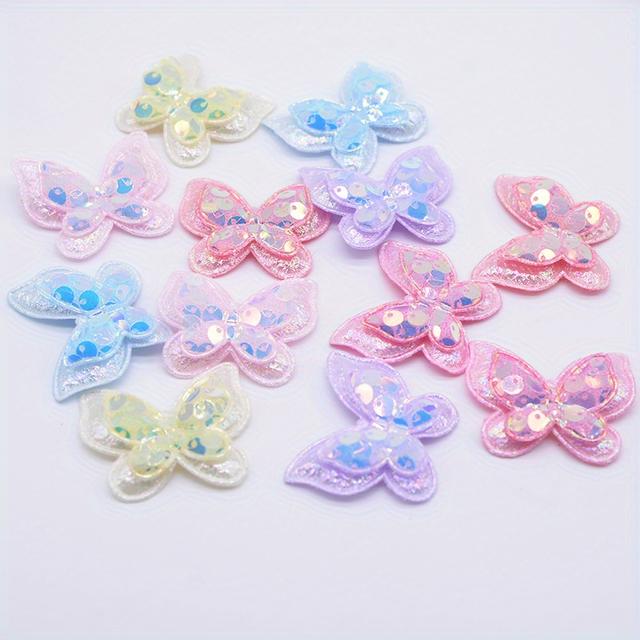 TEMU 12pcs Glitter Sequin Appliques - 4*3.5cm/1.57*1.38inch, Padded Design For Diy Hair Clips, Bows, Clothes, Hats & Shoes - Vibrant Pastel Colors With Sparkling Sequins, Appliqu