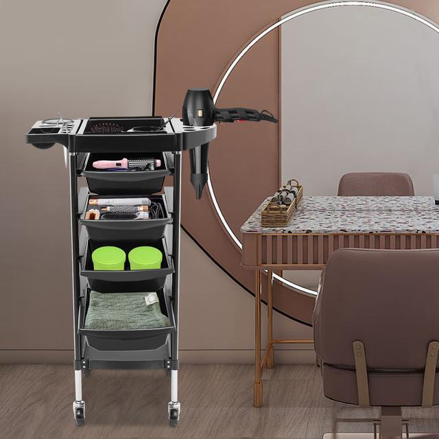 TEMU Work Trolley Hairdressing Trolley With 4 Pull-out Drawers And Wheels Hairdressing Trolley For Stylist Hairdresser Hair Styling Spa (black)