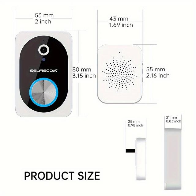 TEMU Smart Visual Doorbell, 2.4ghz Wifi Wireless Hd Night Vision, 480p Resolution, Video Talk/photo/video Recording, Video Cloud Storage, Change Function
