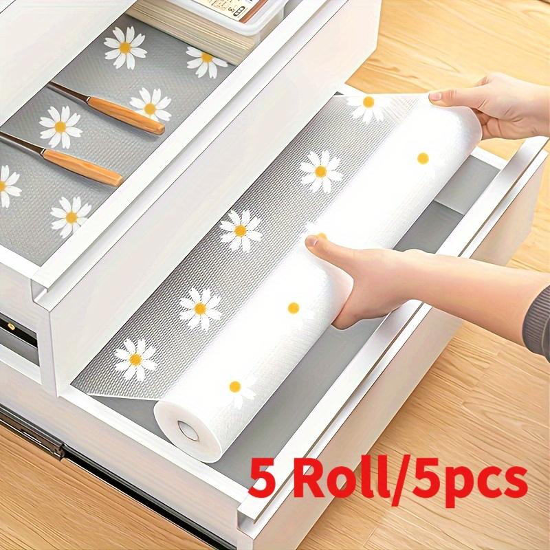 TEMU Set Of 5 Rolls Of Non-slip Mats Featuring A Daisy Design, Made From Easy-to- Material, Ideal For Use In Drawers, Refrigerators, And On
