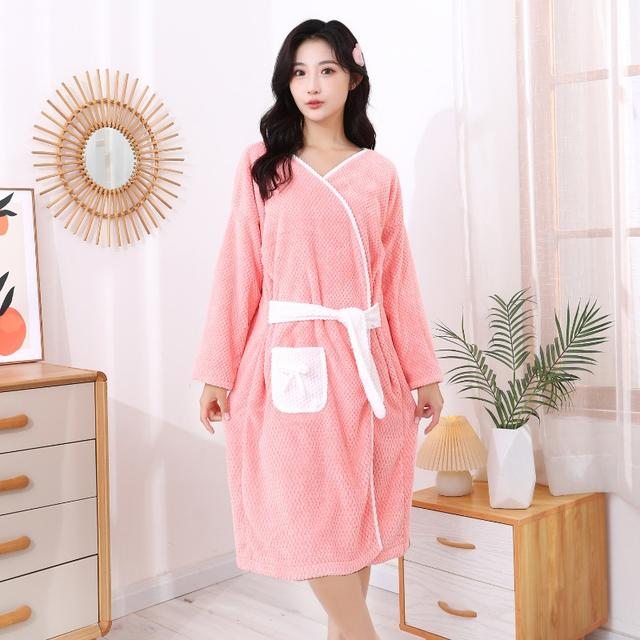 TEMU レディース 長袖 ソフト 速乾 バスローブ 1点 お風呂上がりに家で着替えるのに最適 2025年 ファッショントレンド