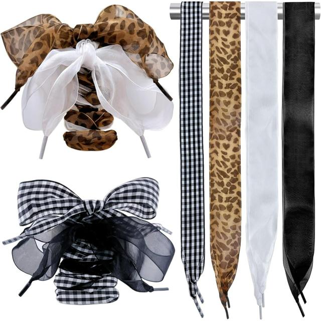 TEMU 스니커즈용 신발끈 4켤레, 여성 및 여아용 패션 소프트 새틴 리본 신발끈, 캐주얼 신발 끈