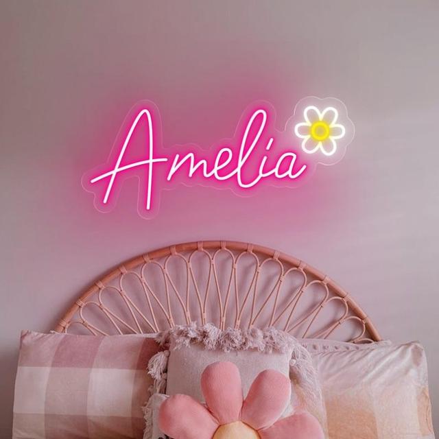 TEMU إضاءة نيون بسمعة مخصصة مع زهرة، ميزة ، يعمل بمنفذ USB، سطوع قابل للتعديل، تعليق على الحائط، مواد بلاستيكية، تحكم بمفتاح، استخدام متعدد الأغراض