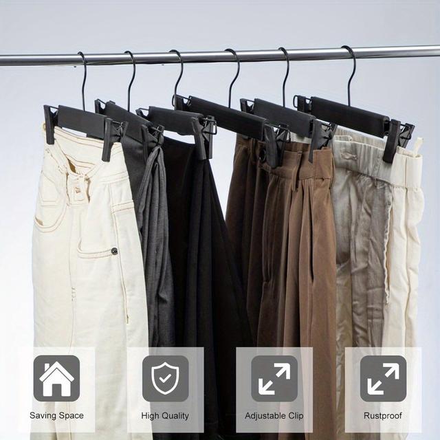 TEMU Trintion Trouser Hanger, 10pack Skirt Hangers With Clips, Space Saving Heavy Duty Non-slip Adjustable Clips Hooks For Organizing Trousers, Skirts, Jeans, Towels, And Sheets