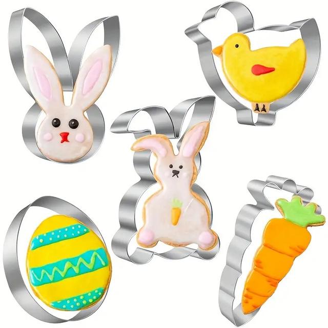 TEMU 5pcs Cartoon Cookie Tool Set Stainless Steel Rabbit And Carrot Shapes Diy Fun Cookie Clay Molds Holiday Party Decorations Christmas & Thanksgiving Family Baking