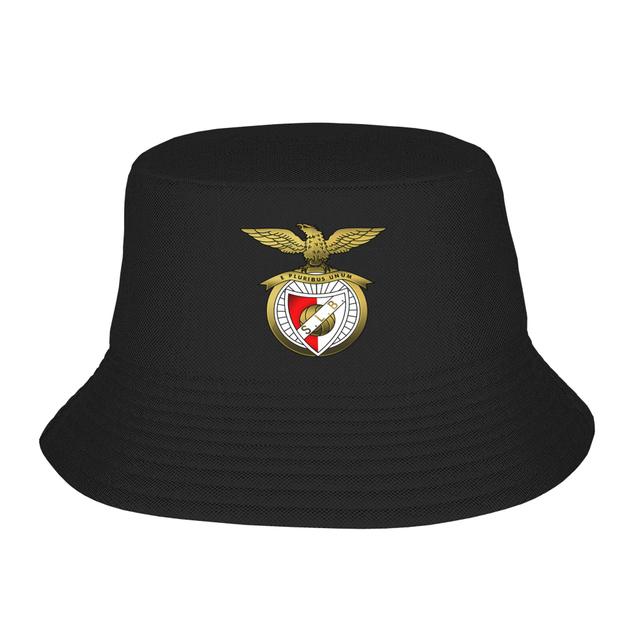 TEMU Benfica Logo Bucket Hat - Black Streetwear Cap With Golden Eagle & Design, Durable Polyester For Sports, Outdoor Activities & Casual Wear, Outdoor Headwear | Sporty Headgear | Fit Hat
