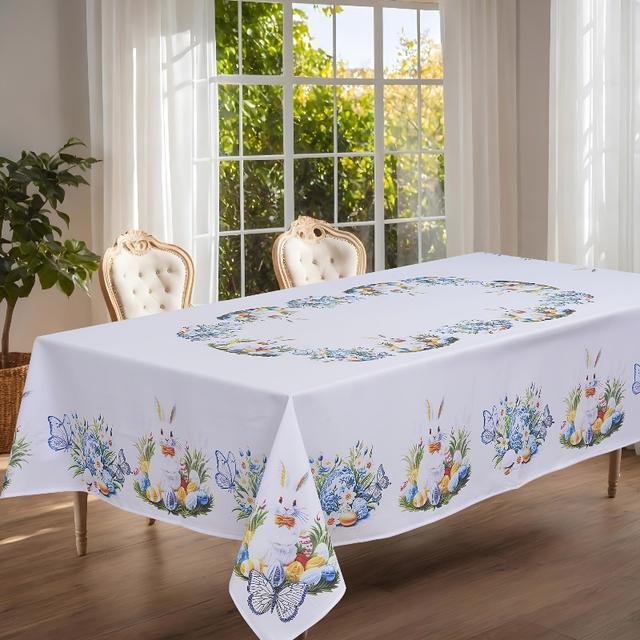 TEMU Tablecloth 1pc Easter Bunny 3d Printed Tablecloth - Floral And , Rectangular Or Round Tablecloth, Suitable For Easter Celebrations, Bunny Additions