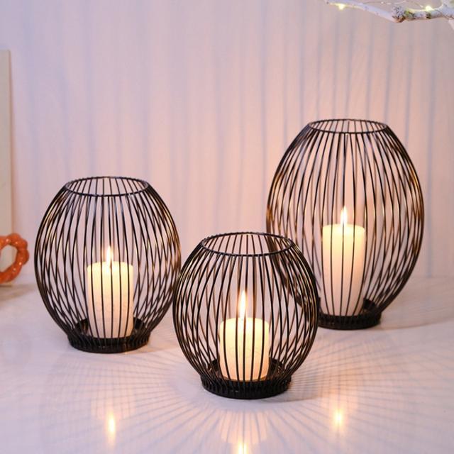 TEMU 3pcs, Black Lantern Candelabra, Metal Vintage Wrought Iron Candelabra, Stand Skeletonized Craft Candelabra Home Decorative Ornaments