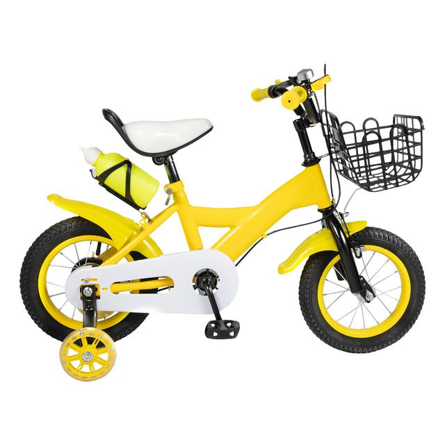 TEMU 12-inch Yellow Beginner Outdoor High-quality Carbon Frame | Dual Front And Rear With Wear-resistant Training Wheels, Structure Design, Suitable For Indoor And Outdoor Riding, Includes Toolkit