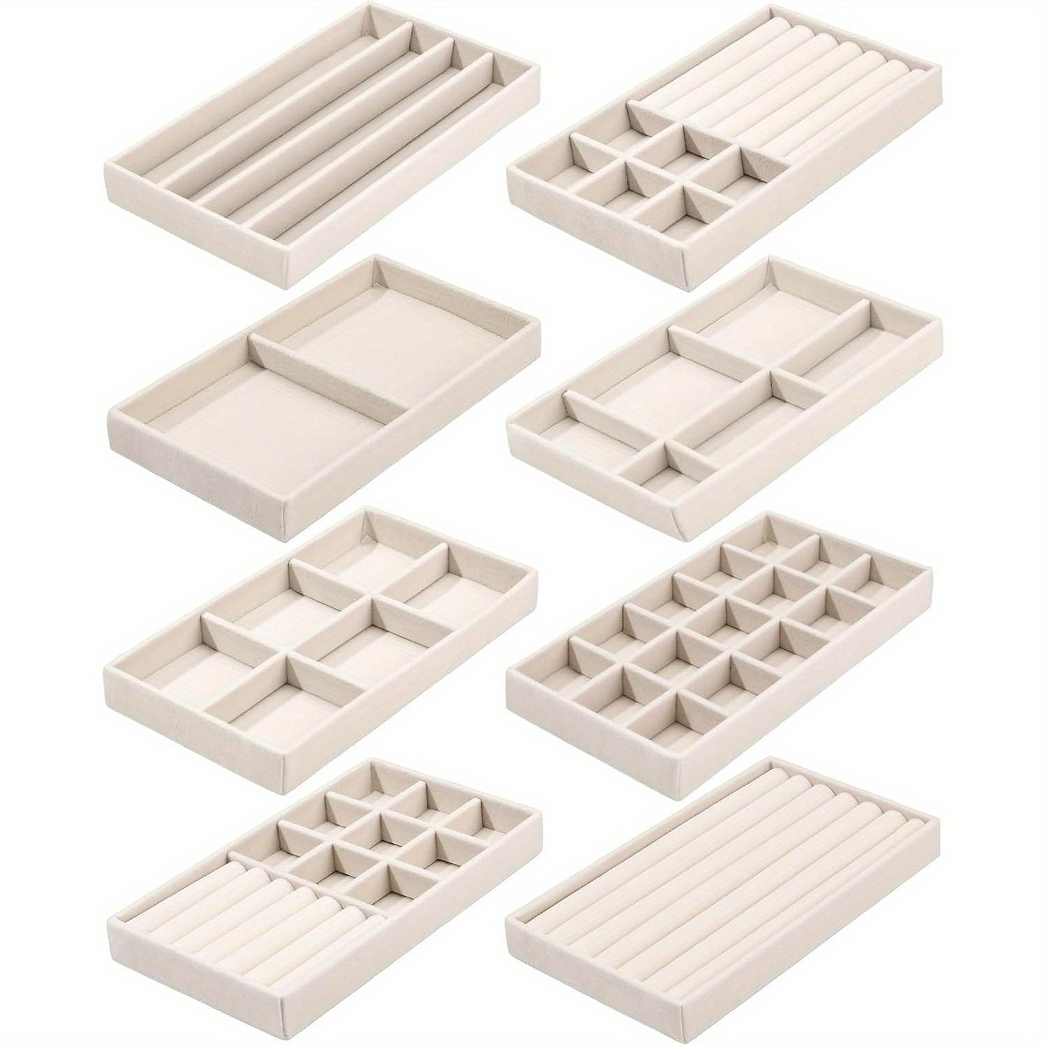 TEMU Bandeja de Joyería de 4 y 8 piezas, Organizador de Joyería con Cajón, Organizador de Joyería para Almacenamiento y Presentación (Beige/), Bandejas para Joyas