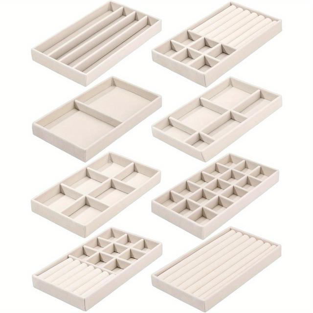 TEMU Bandeja de Joyería de 4 y 8 piezas, Organizador de Joyería con Cajón, Organizador de Joyería para Almacenamiento y Presentación (Beige/), Bandejas para Joyas
