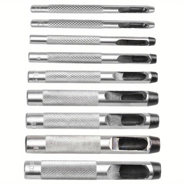 TEMU 9pcs/set 2.5-10mm Leather Hole Punching Tools Steel Hollow Round Hole Puncher For Band Gasket