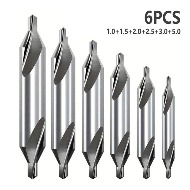 TEMU 6pcs High Combination Center Drill 60 Degree Countersink Angle Drill Bit Set Countersink Tools For Lathe Metalworking 1/1.5/2/2.5/3/5mm