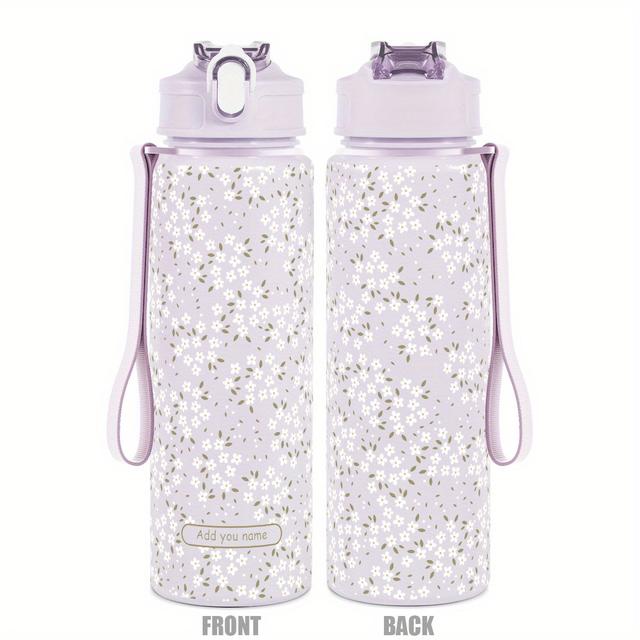 TEMU 1 unidade Garrafa de Água 25oz com Personalizado Estampa de Folhas de e , Design à de Vazamentos e Tampa com , Ideal para Academia, Escritório, Caminhadas, Acampamento, Esportes e Uso Diário,