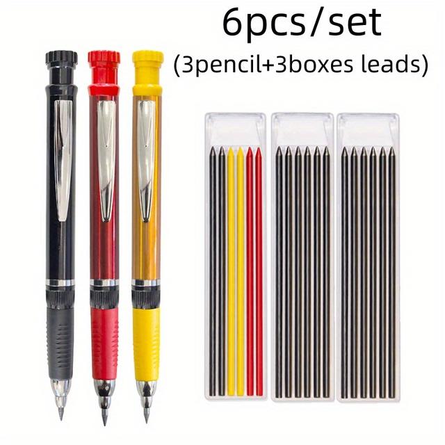 TEMU .8mm Solid Carpenter Mechanical Pencil Set With Lead, Deep Hole Woodworking Pencil Marking Tool, Carpenter Engineers To Draw Drawings Supplies(3pencils+3boxes Leads)