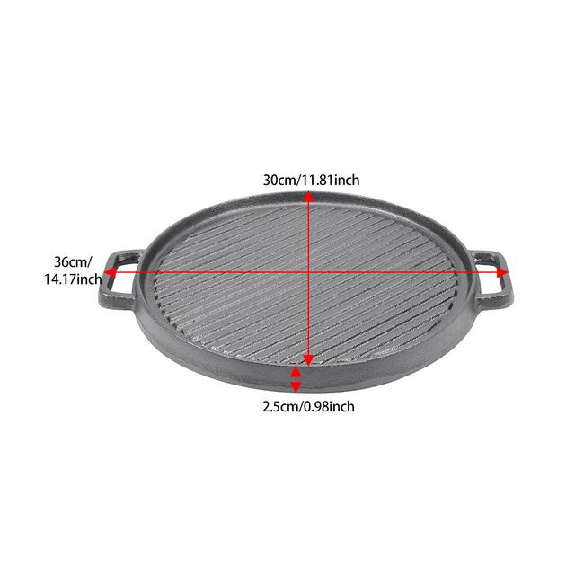 TEMU Cast Iron Bbq Griddle - 12" Round With Dual Handles, Pre- , Outdoor Camping & Home Use
