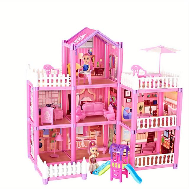 TEMU 162pcs Girls Doll House 3 Storey Villa Pretend Playing Scene Simulation Game With Furniture