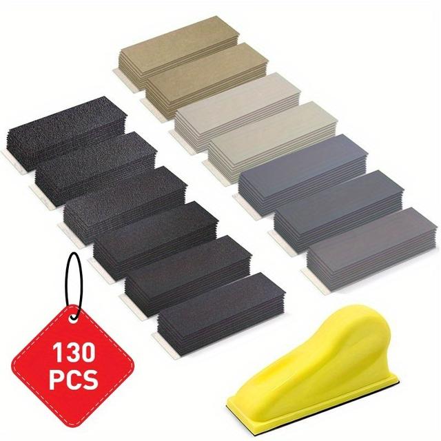 TEMU 130pcs Fine Sandpaper Set | Includes Sandpaper Combinations From 60 To 10000 Grit, Suitable For Wooden Crafts, Narrow Spaces, And Treatment, Aluminum Oxide On Paper Backing