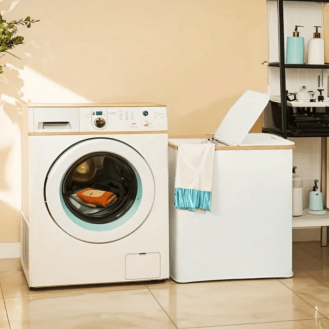 TEMU 1 stuk 150L Wasmand met Deksel, Opvouwbare Wasmand met 2 Vakken en Handvat, Vuile Was Opbergmand, Aparte Huishoudelijke Wasmand, Huisorganisatie, Wasmanden