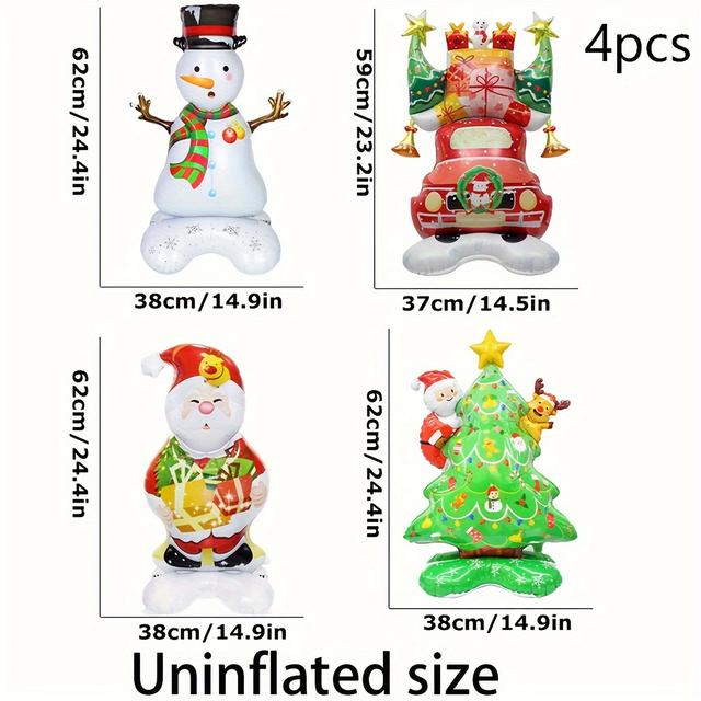 TEMU 4 szt. Balony Świąteczne Stojące – Mikołaj, Bałwan, Choinka z Folii, Dekoracje na Święta do Wnętrz i na Zewnątrz oraz Prezenty na Nowy Rok