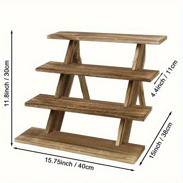 TEMU 4- Tier Versatile Wooden Display Stand - Rustic Brown Cupcake & Decor Riser, Easy Assembly, Wood, Tool- Free, Mounted Closet Systems