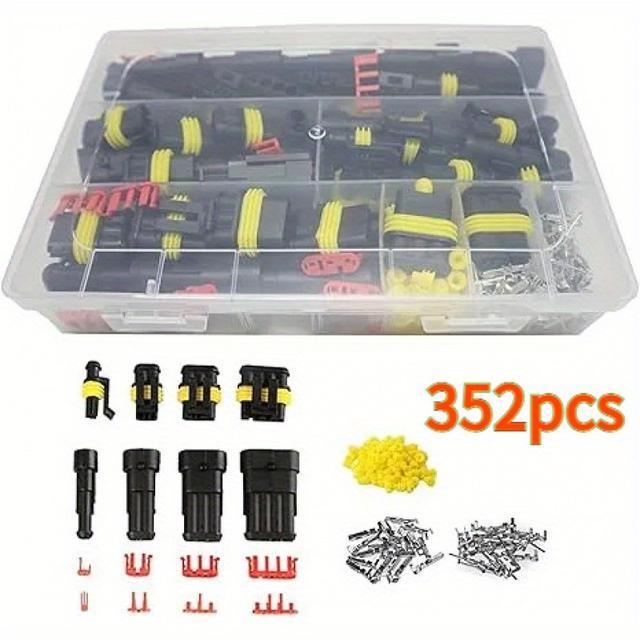 TEMU 352pcs Automotive Electrical Connector Plug Kit, Electrical Connector Wire Connector Plug Kit, Auto Motorcycle Car Truck Boat Electrical Connector Plug Kit, 1 2 3 4 Pin Harness