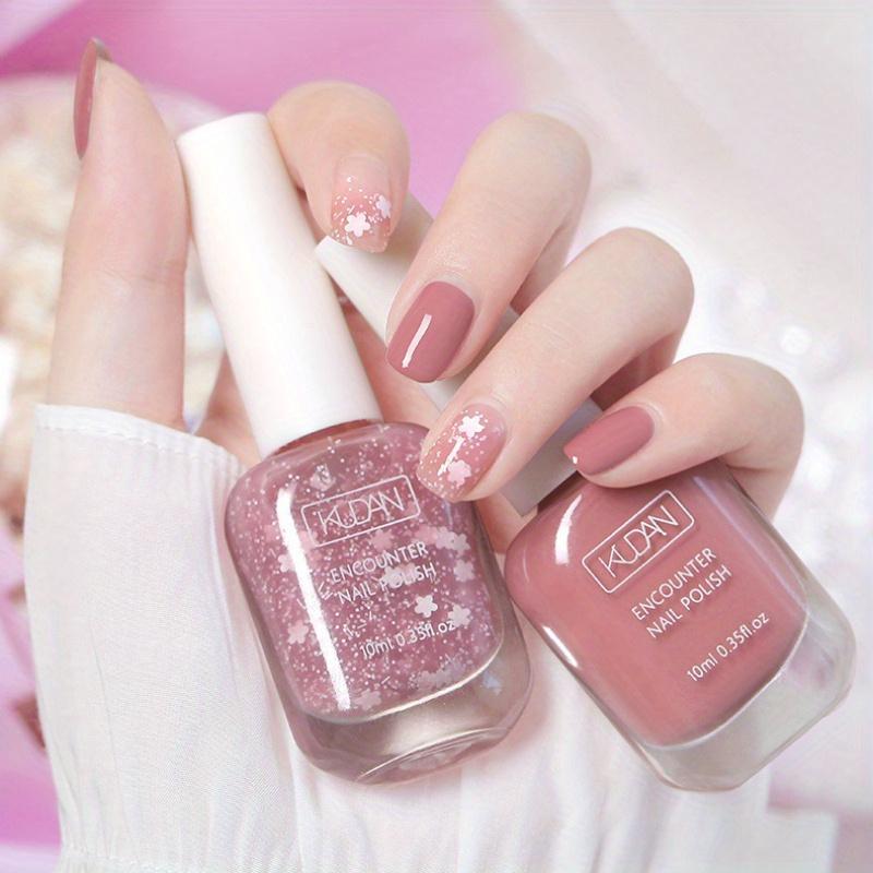 TEMU 2pcs Quick-dry Pink Nail Polish Set, 0.34oz Each, Odorless, Water-based, No Lamp Needed, Ideal For Daily Manicure, Adult, Liquid Form, Alcohol-free Material