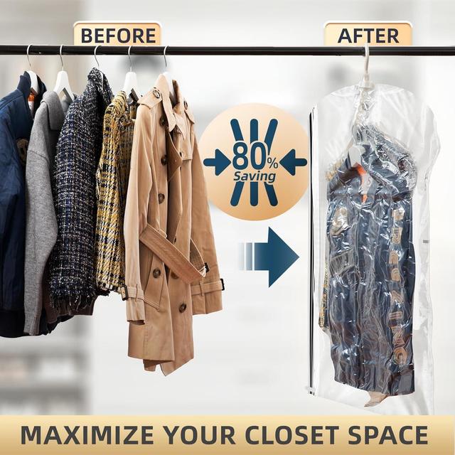 TEMU 5 Hooks Extra Large Hanging Vacuum Compression Storage Bag | Thickened Organizer, Elongated Design, No Power Required, Clothing Protection And Space Saver