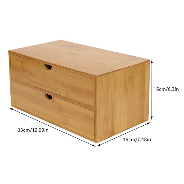 TEMU 2 Drawers Minimalistic Nan Bamboo Desk Organizer, Rectangular Elegant Tabletop Office Storage Box, 33*19*16cm/ 12. 99*7. 48*6. 3in For Pens, Clips/ Stationery, Perfect For Home Office Or