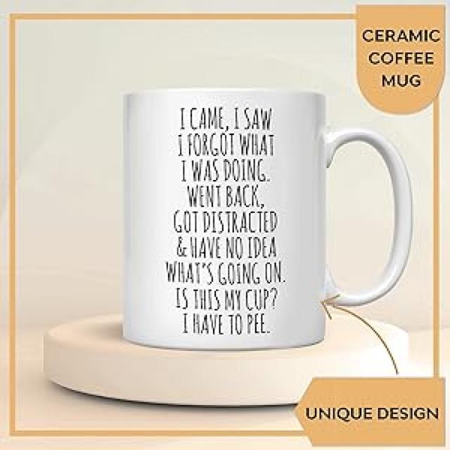 TEMU Funny Sarcastic Coffee Mug With "i , I Saw, I Forgot What I Was Doing" Quote - 11oz Ceramic Cup For Seniors, Grandma, Grandpa, Mom, Dad - Birthday, Christmas, Mothers Day